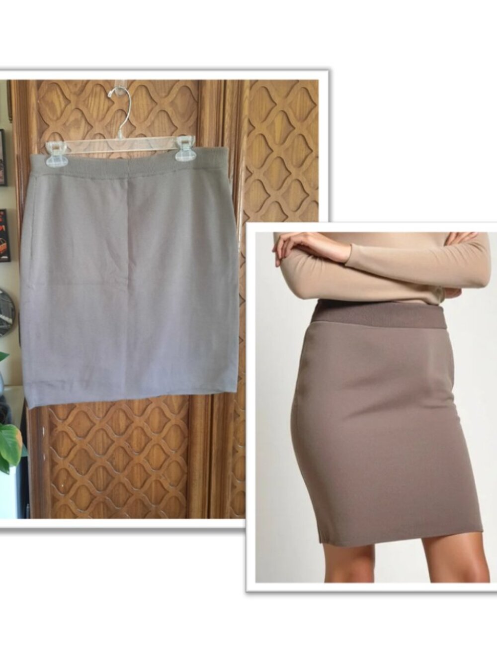 APART IMPRESSIONS Soft Knit Sweater Pencil Skirt - Taupe Brown, M